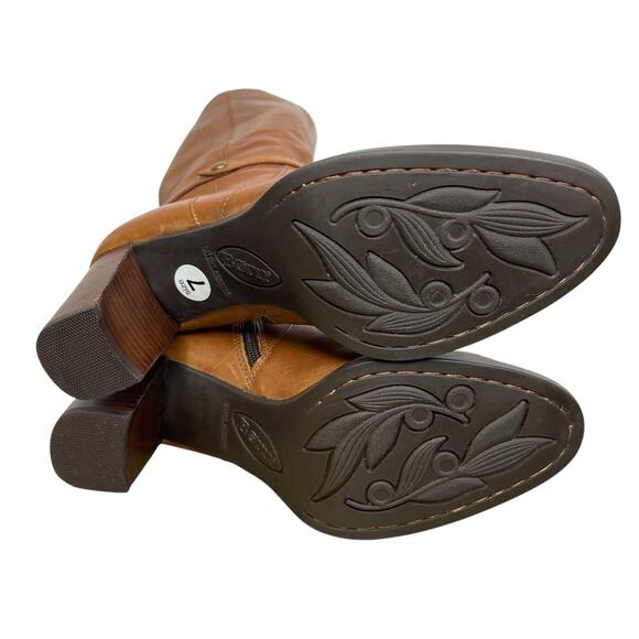 Born Ellendale knee-high Boots Size 7 Cognac Tan Leather Block Heel Chic New - Picture 7 of 15